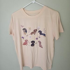 SHEIN Light Peach Dachshund Floral Graphic Tee